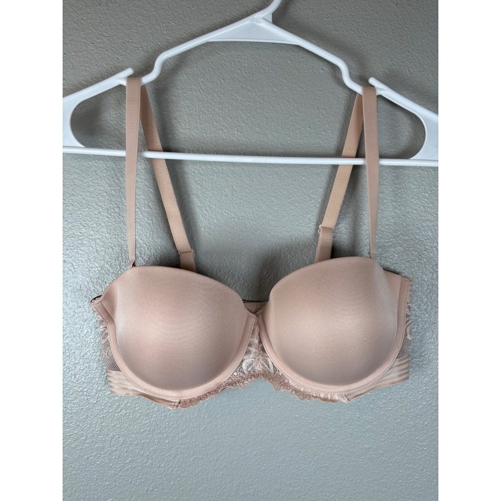 Maidenform Multi-way Push Up Extreme Lift Open Neckline Bra 34D Beige Strapless